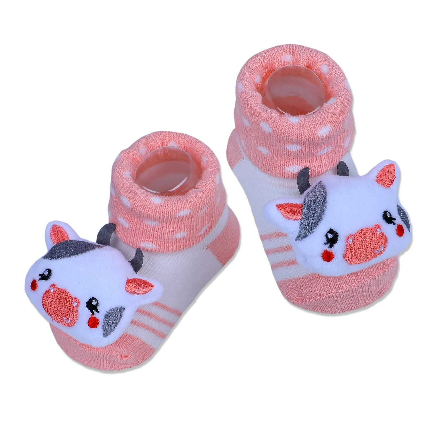 Baby Moo Cute Cow Cotton Anti-Skid 3D Socks - Peach