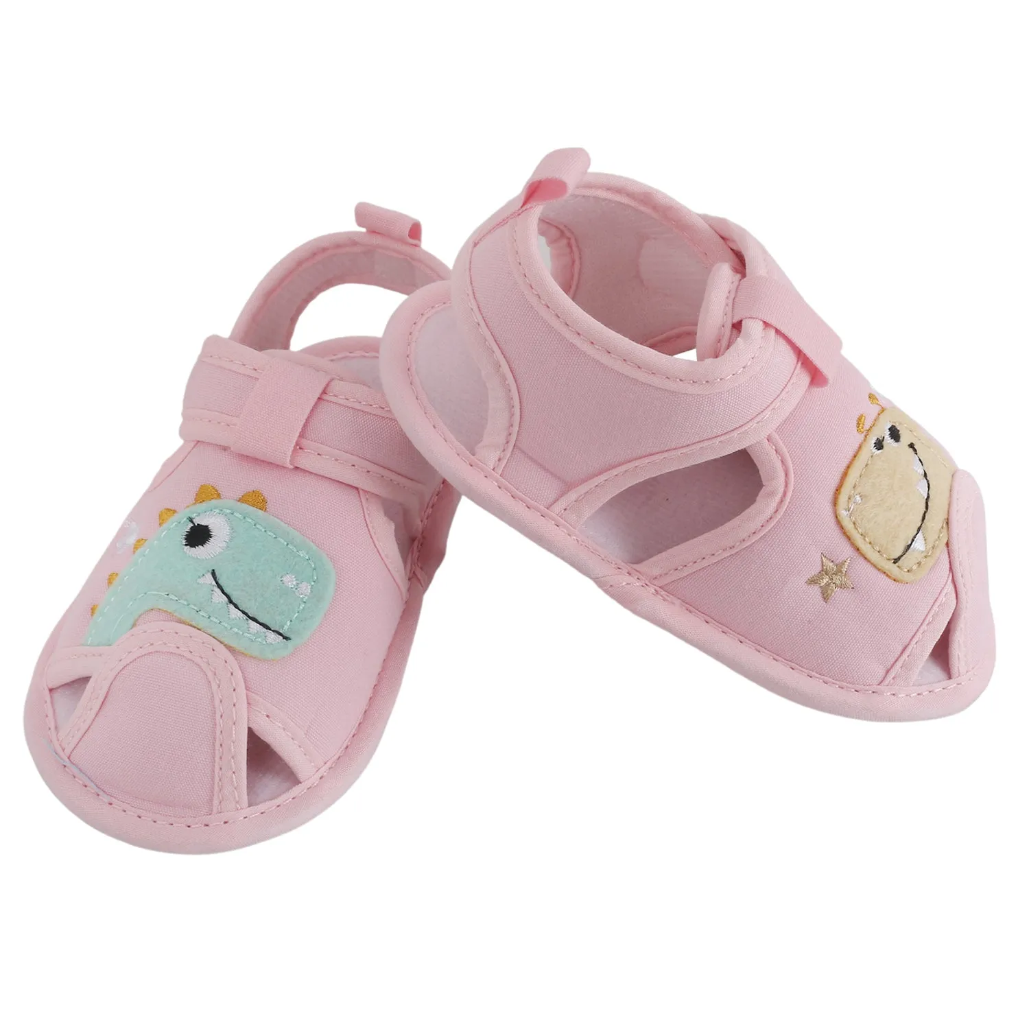 Baby Moo Dinosaur Pink Velcro Booties