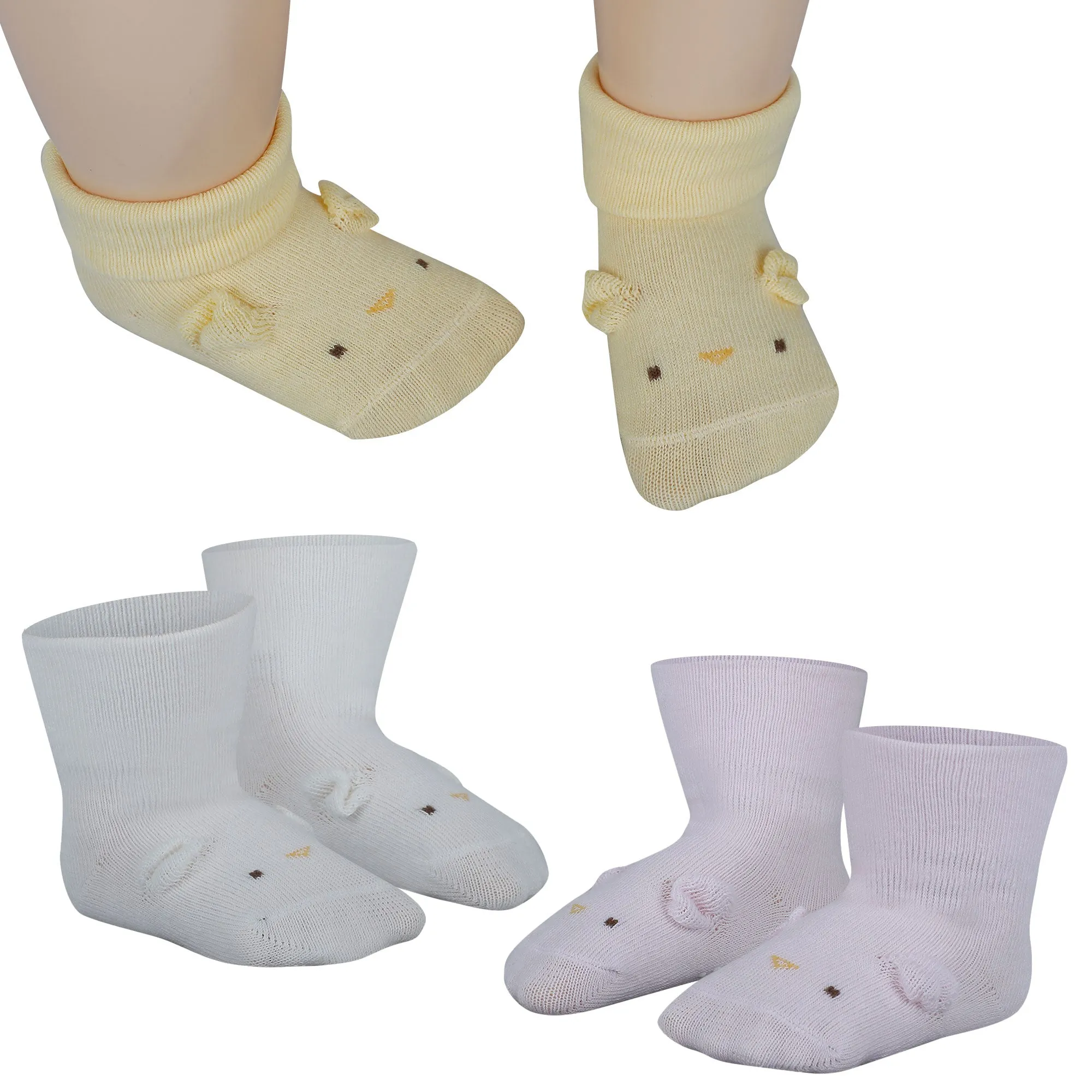 Baby Moo Dog 3D Anti-Skid Socks Booties Pack of 3 - Pink