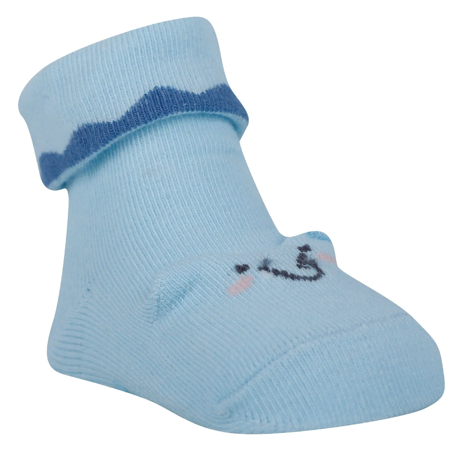 Baby Moo Elephant 3D Anti-Skid Socks Booties Pack of 3 - Blue, Multicolour