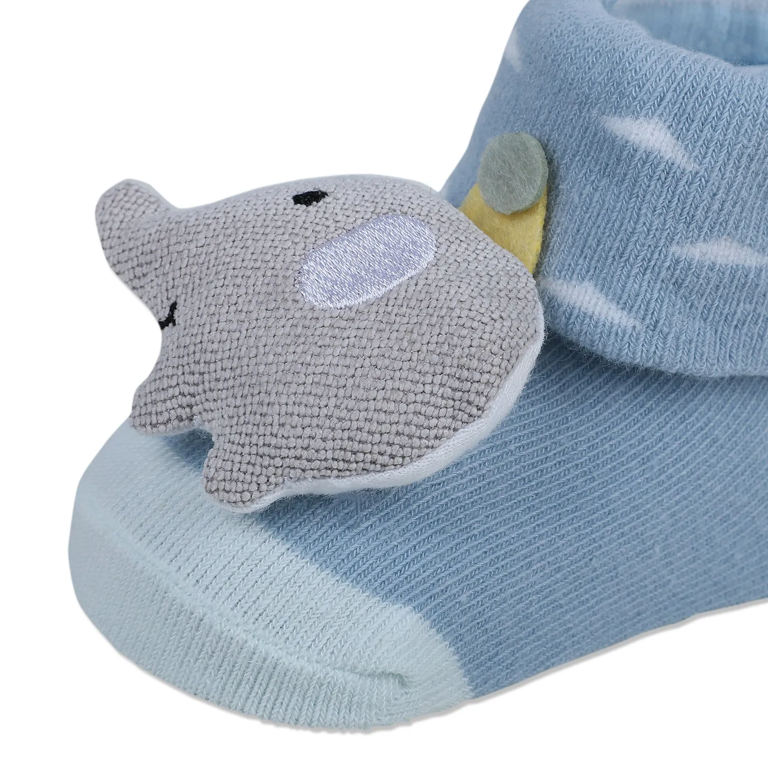 Baby Moo Elephant Explorer Cotton Anti-Skid 3D Socks - Blue