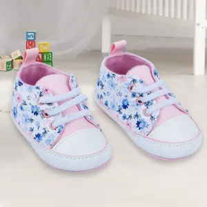 Baby Moo Floral Print Pink Lace Up Booties