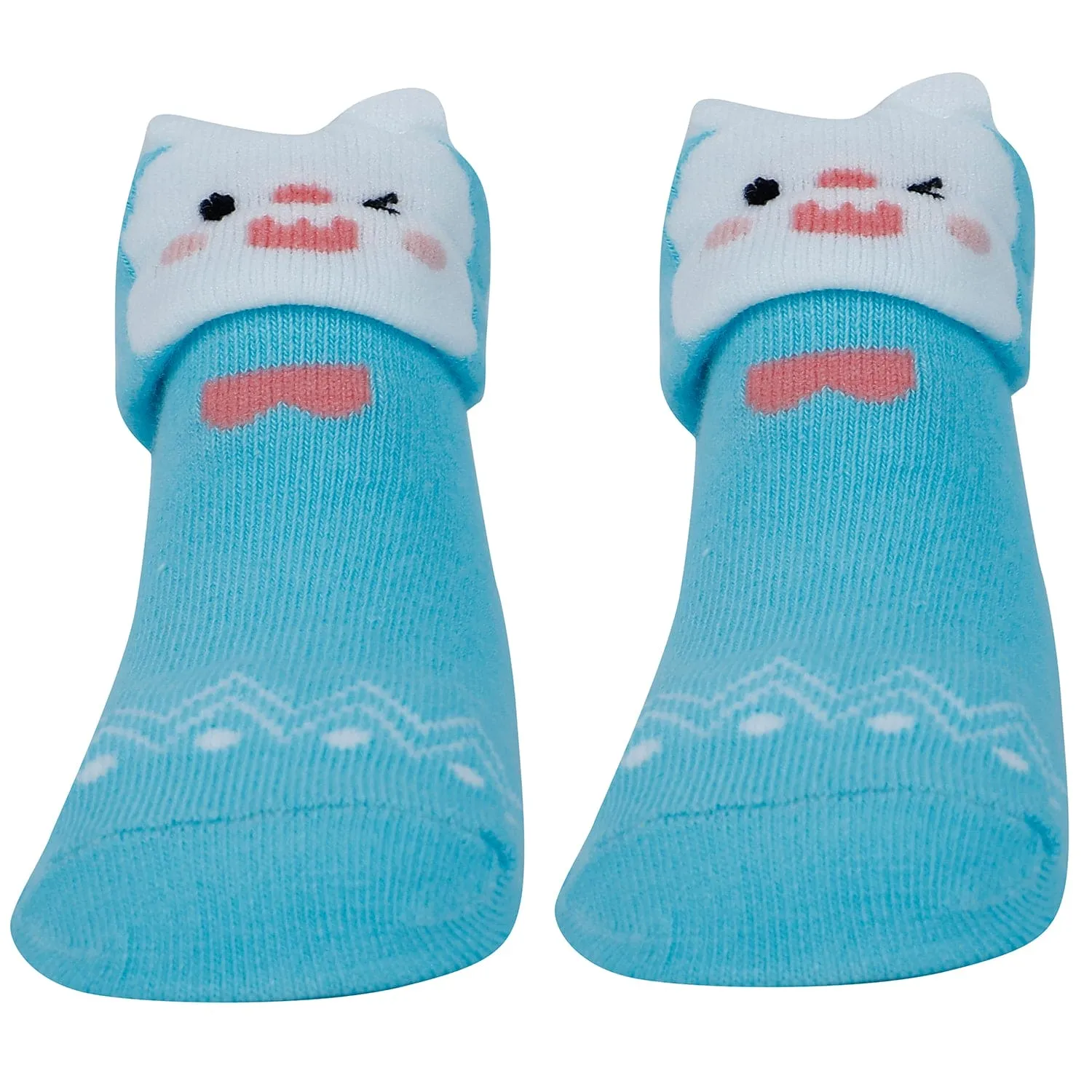 Baby Moo Fox Puppy 3D Anti-Skid Socks Booties Pack of 3 - Red, Blue