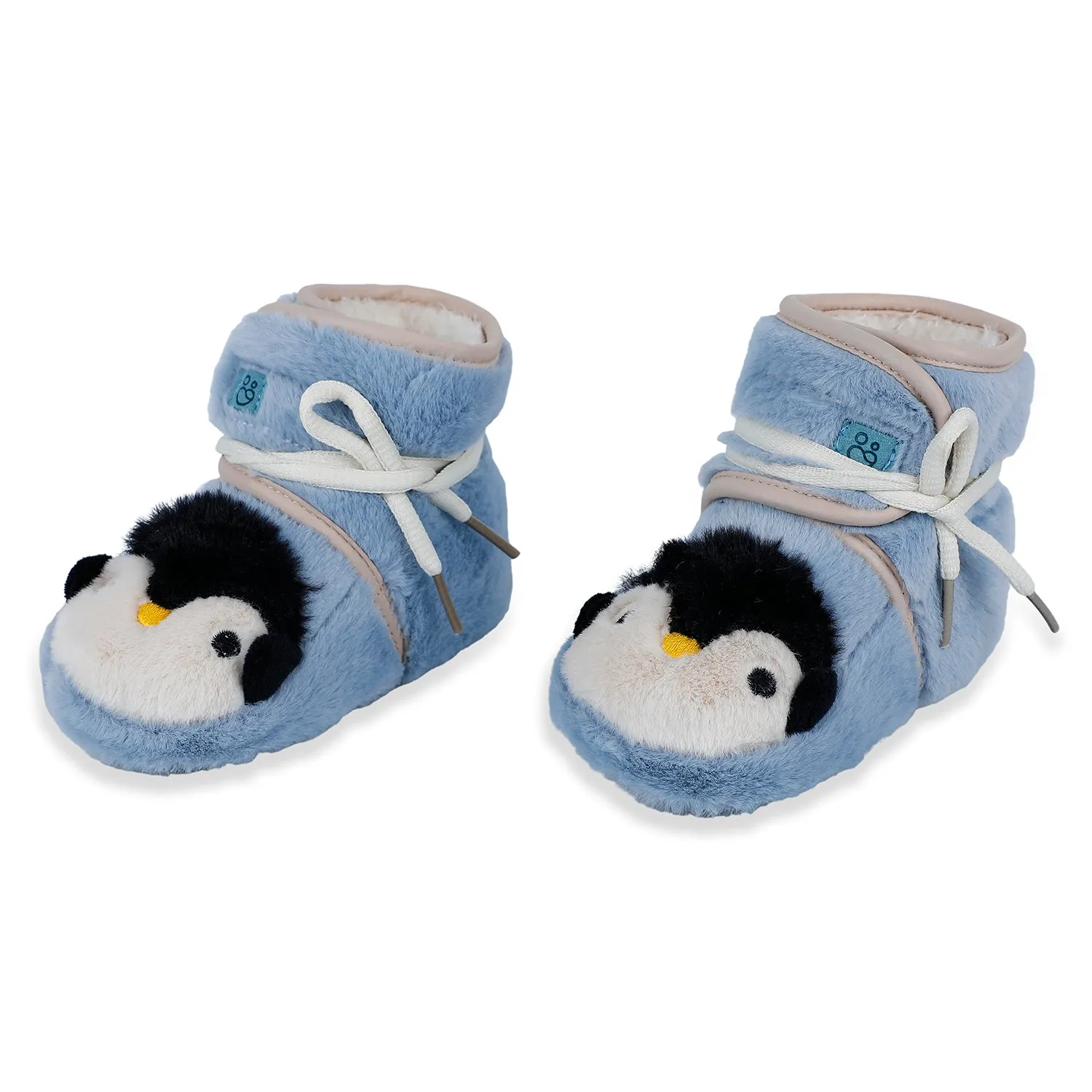 Baby Moo Penguin Warm Veclro Strap Fur Booties - Blue