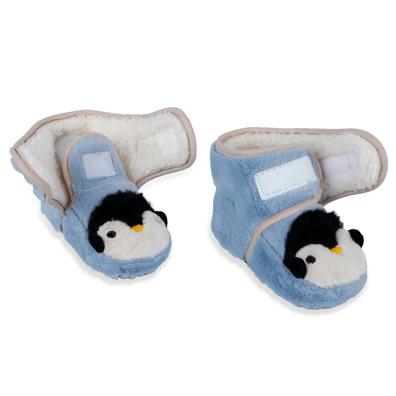 Baby Moo Penguin Warm Veclro Strap Fur Booties - Blue