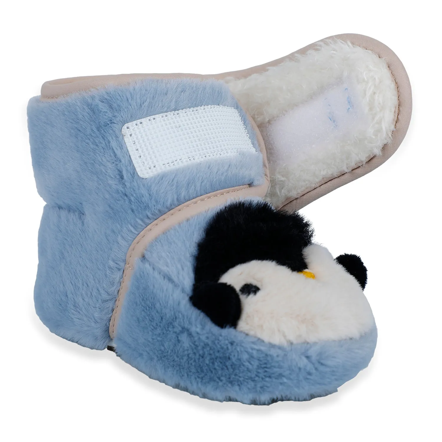 Baby Moo Penguin Warm Veclro Strap Fur Booties - Blue