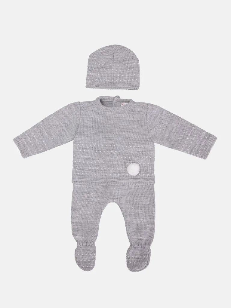 Baby Unisex 3-piece Dotted Line Knitted Gift Box Set - Grey