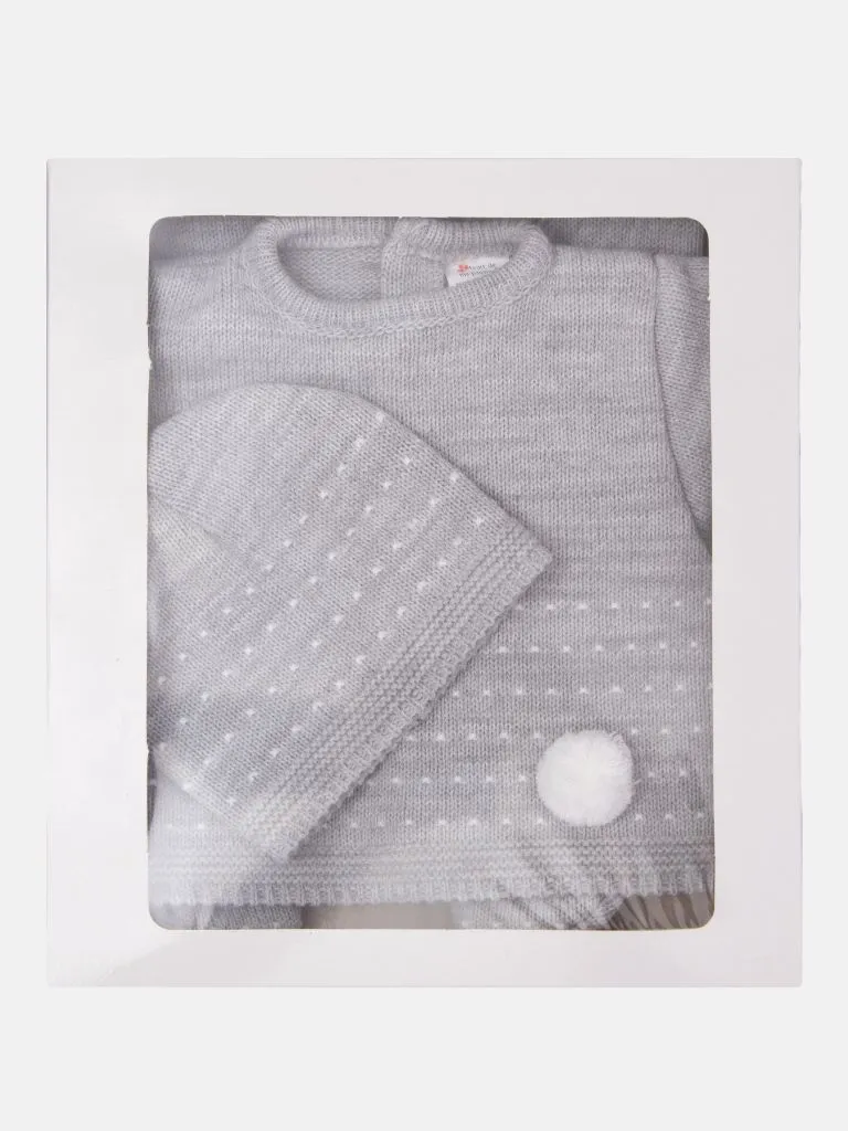 Baby Unisex 3-piece Dotted Line Knitted Gift Box Set - Grey