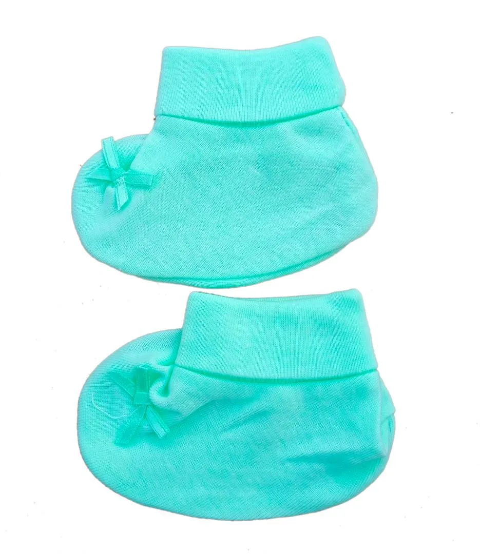 Baby Unisex Mitten Cotton Cap and Booty Set (Green) - Pack of 1