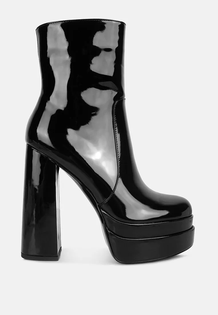 Bander Patent Pu High Heel Platform Ankle Boots