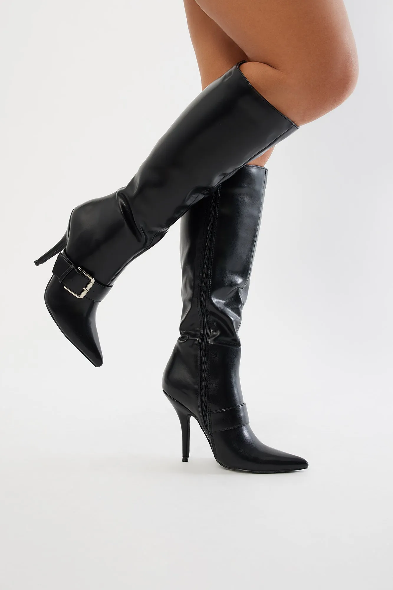 Berlin Buckle Knee High Boots - Black