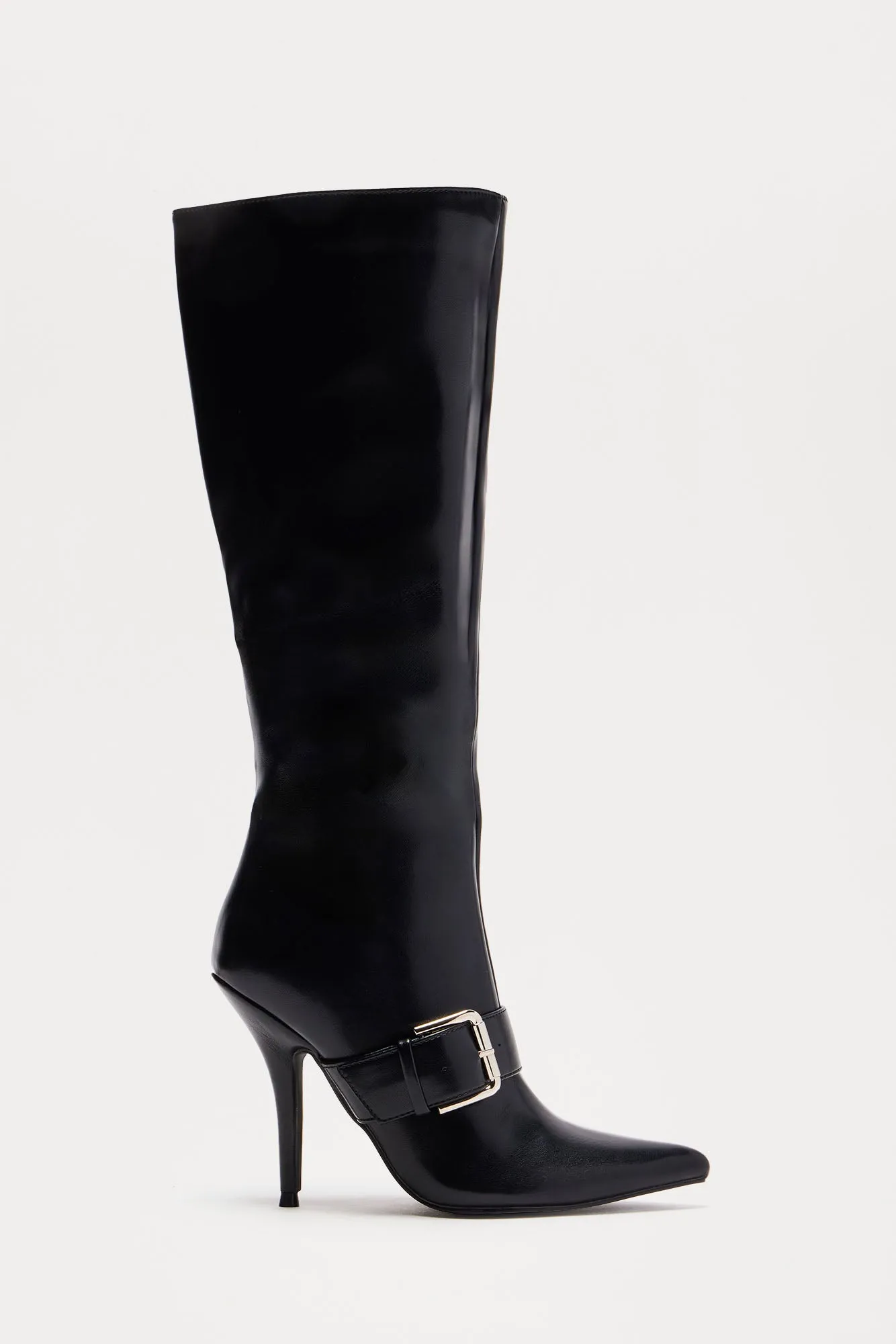 Berlin Buckle Knee High Boots - Black