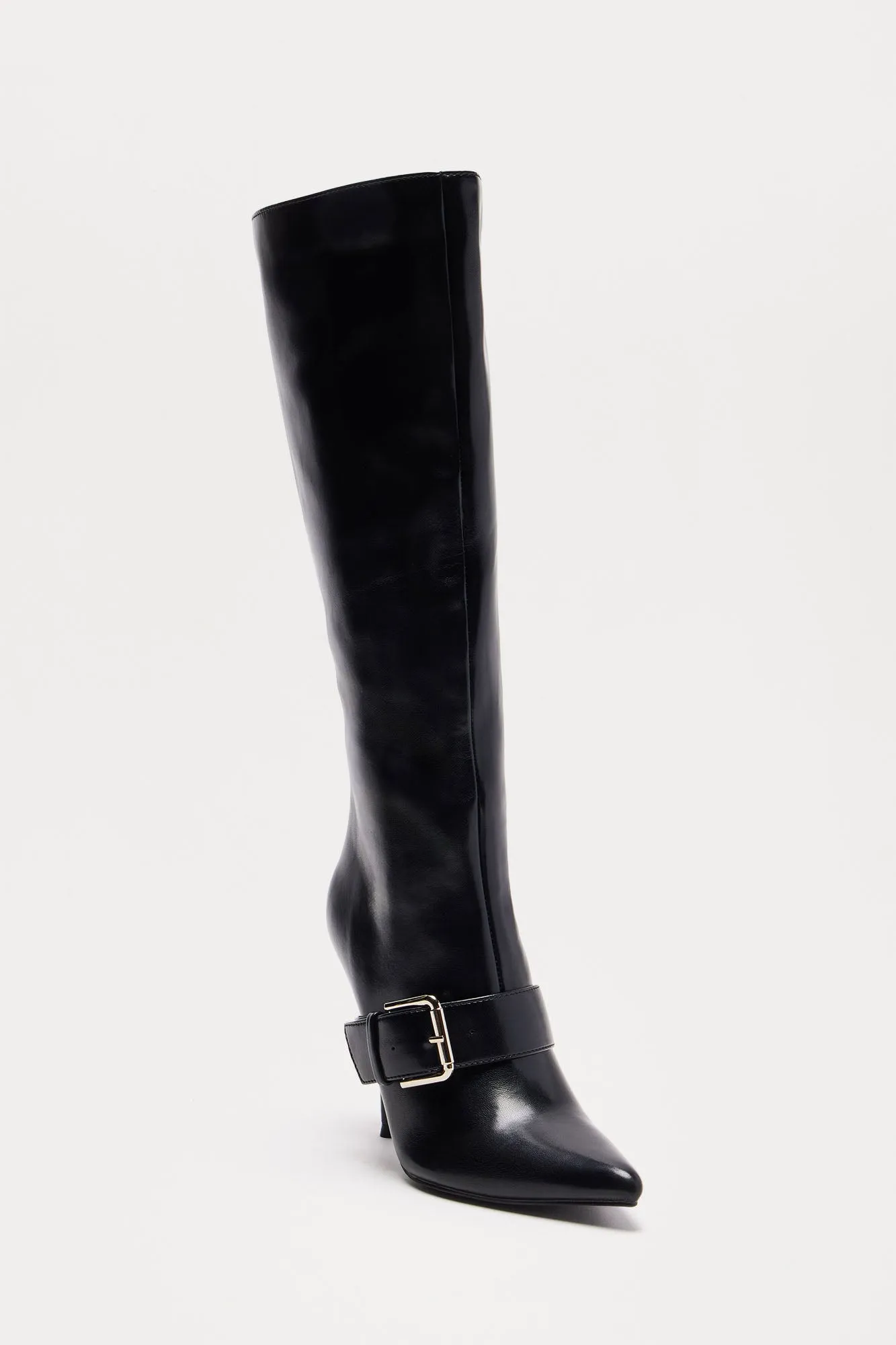 Berlin Buckle Knee High Boots - Black