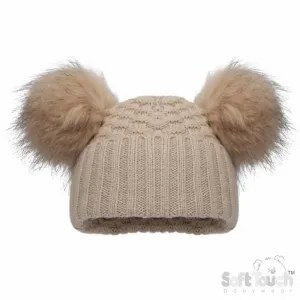 Biscuit Double PomPom Knitted Hat