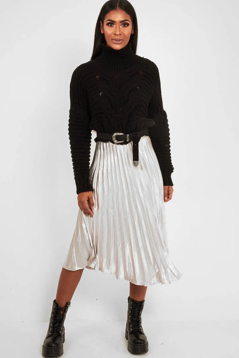 Black Cable Knit Sleeve Detail Jumper - Miyonna