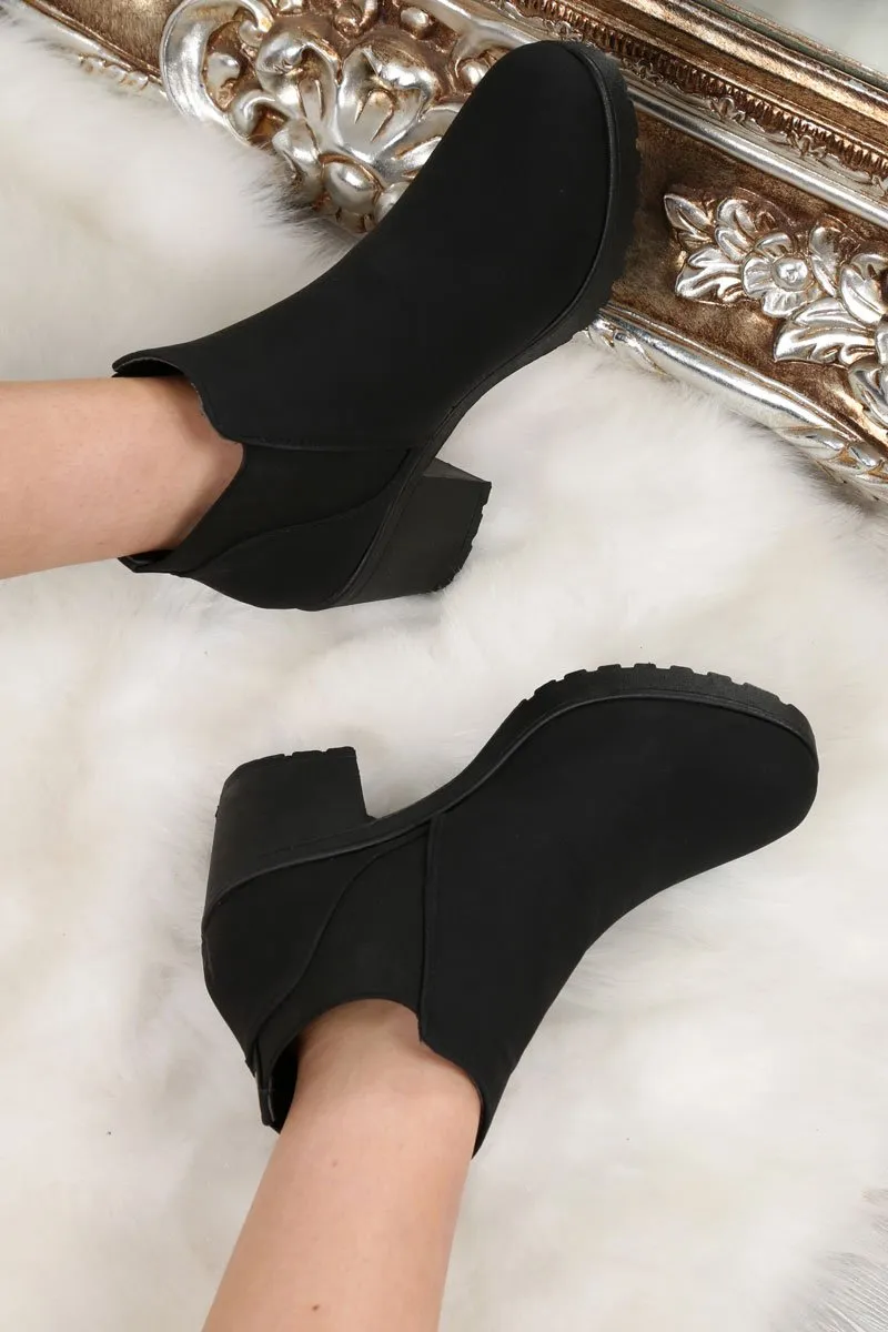 Black Chunky Heeled Ankle Boots - Anella