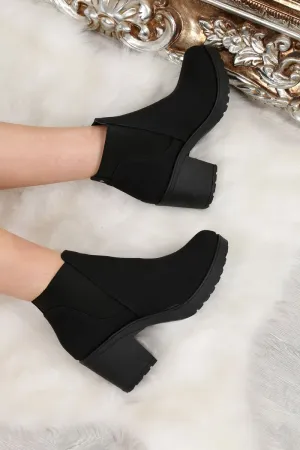 Black Chunky Heeled Ankle Boots - Anella