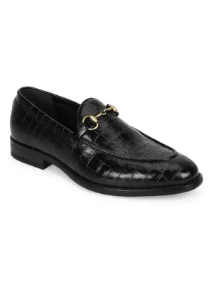 Black Croc PU Men's Low Heel Chained Loafers (TC-SM-5001-BLKCROCPU)