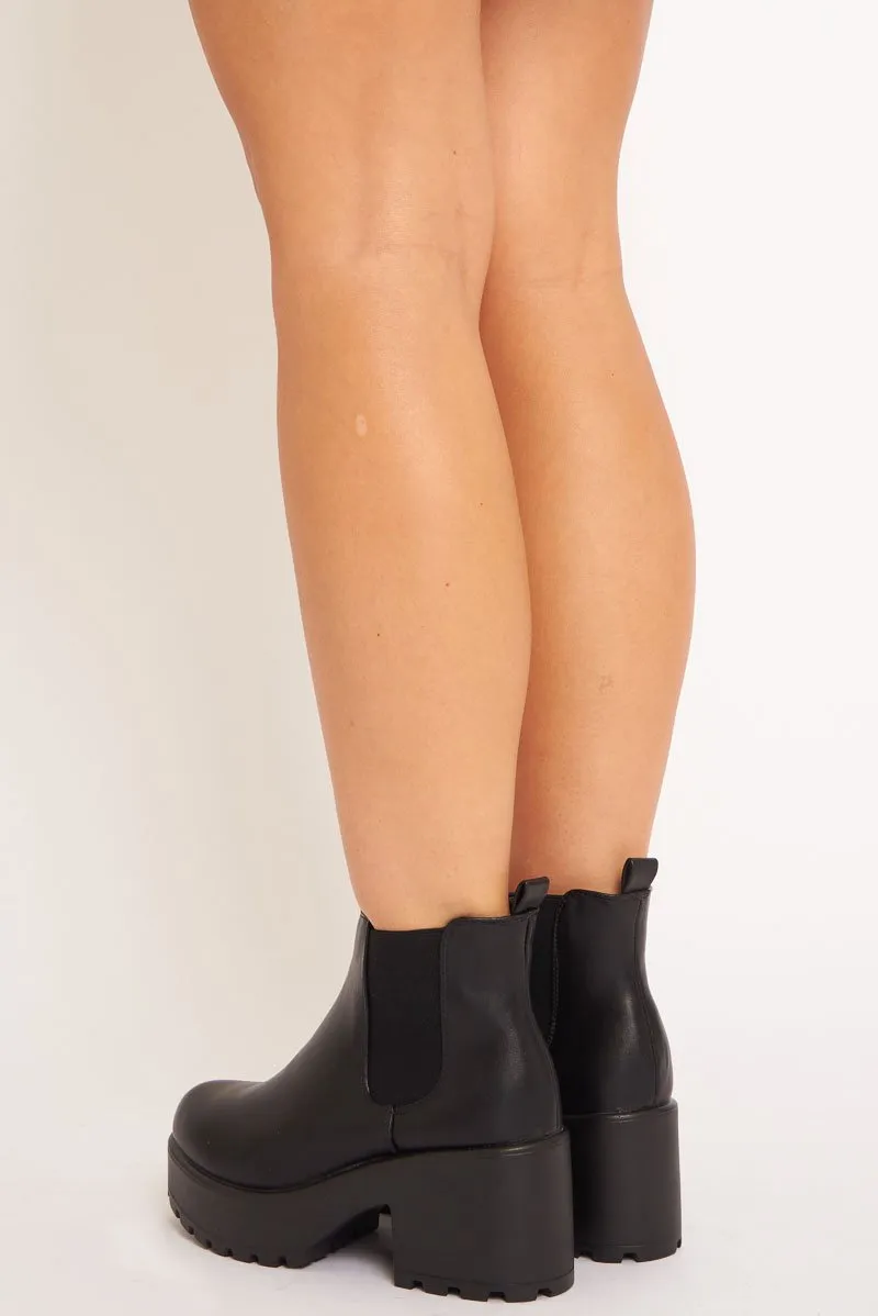 Black Faux Leather Heeled Chelsea Boots - Itzy