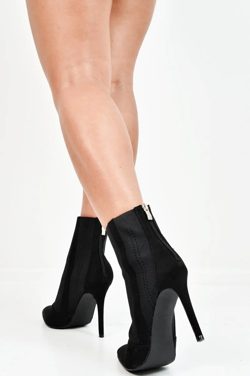 Black Faux Suede Elasticated Heeled Boots - Labria