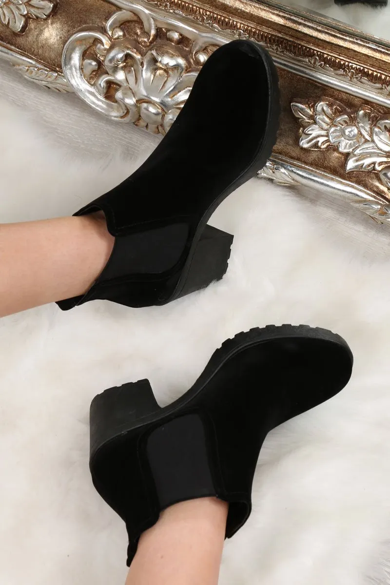 Black Faux Suede Heeled Ankle Boots - Athina