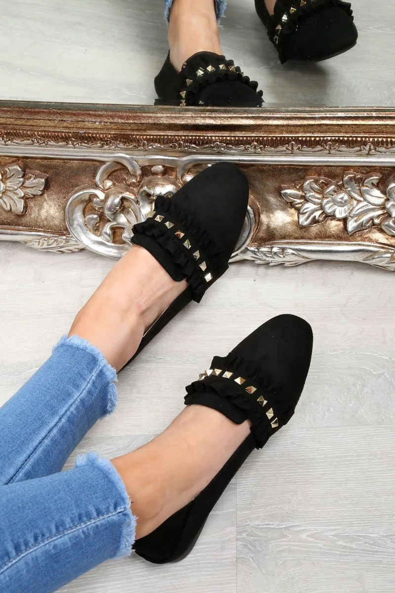 Black Faux Suede Studded Loafers - Kenia