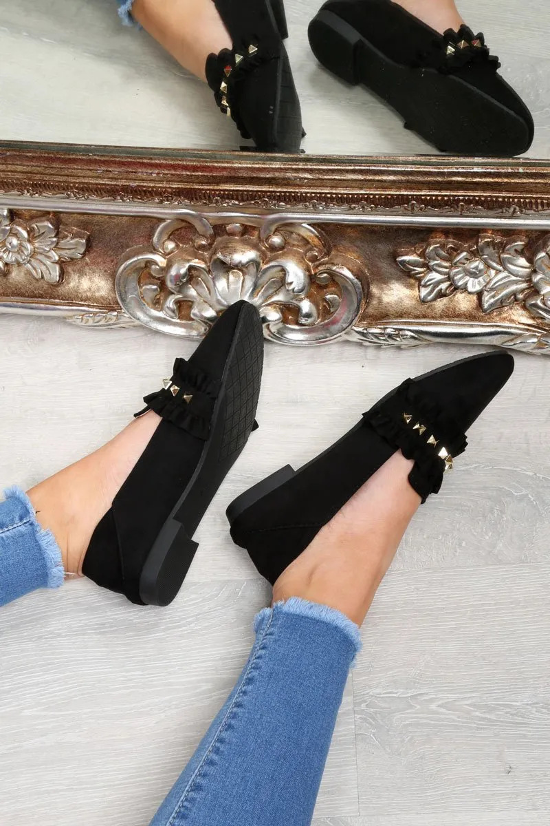 Black Faux Suede Studded Loafers - Kenia