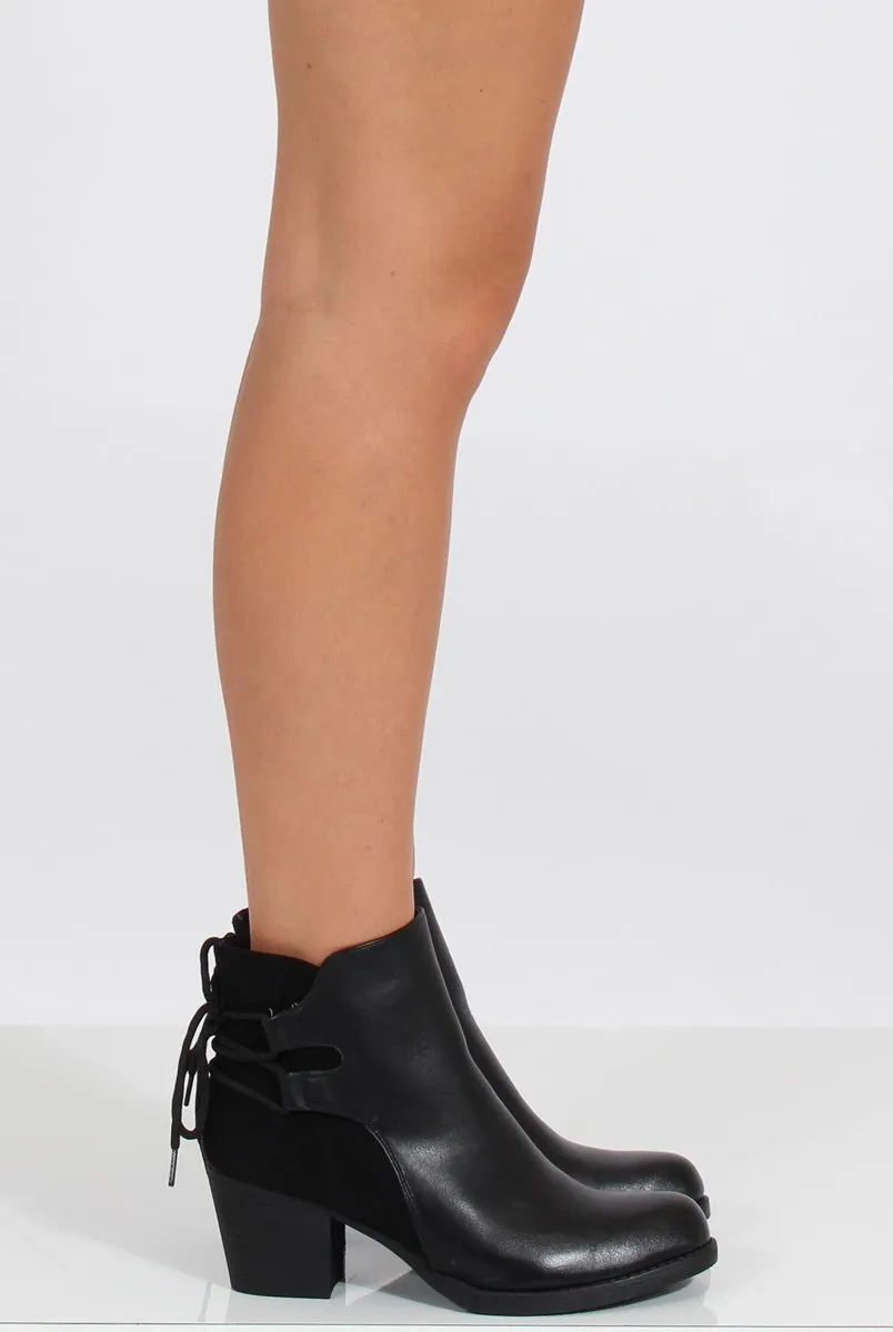 Black Heeled Boots With Tie Back Detail - Tetyana