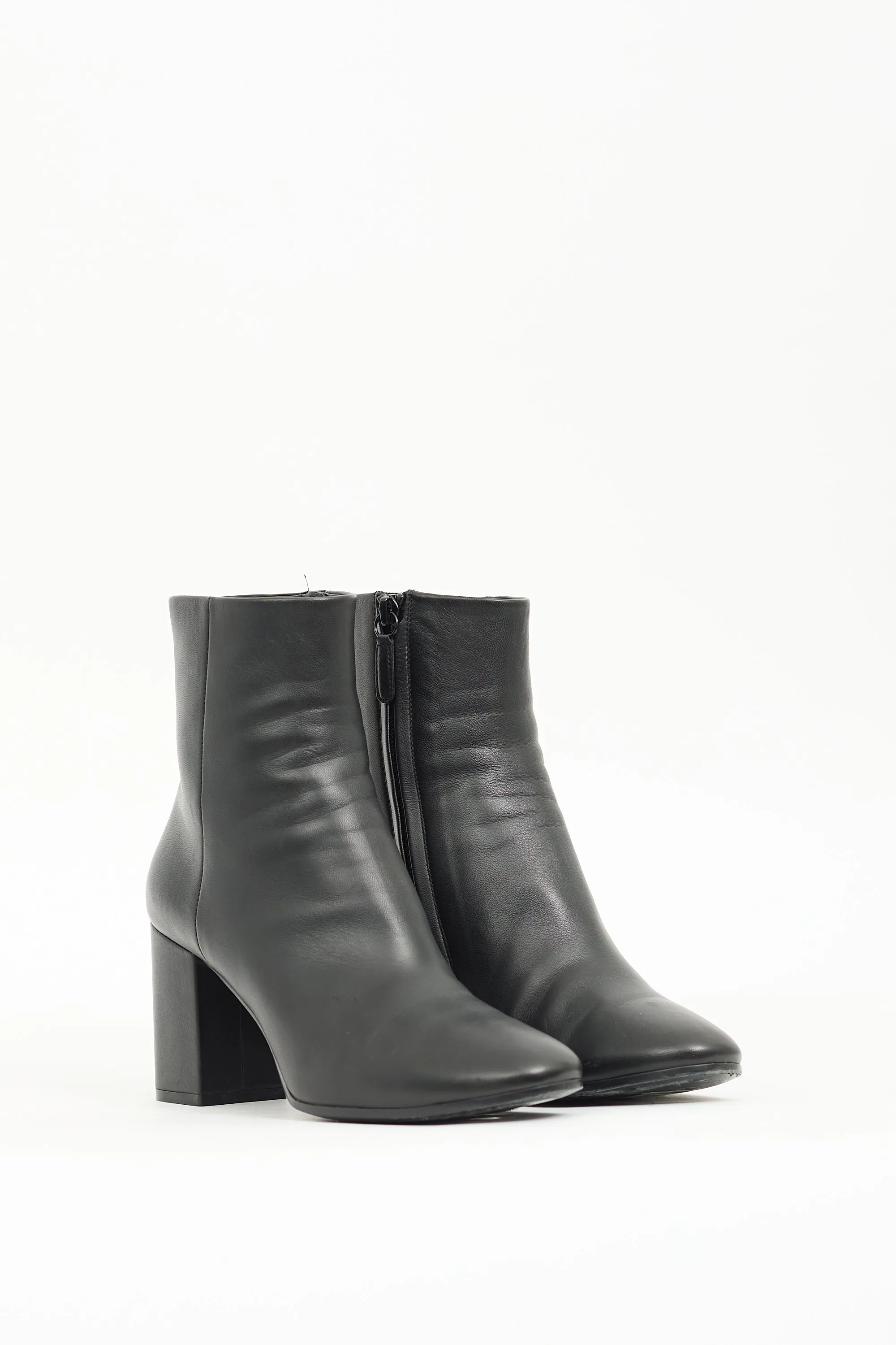 Black Leather Heeled Ankle Boot