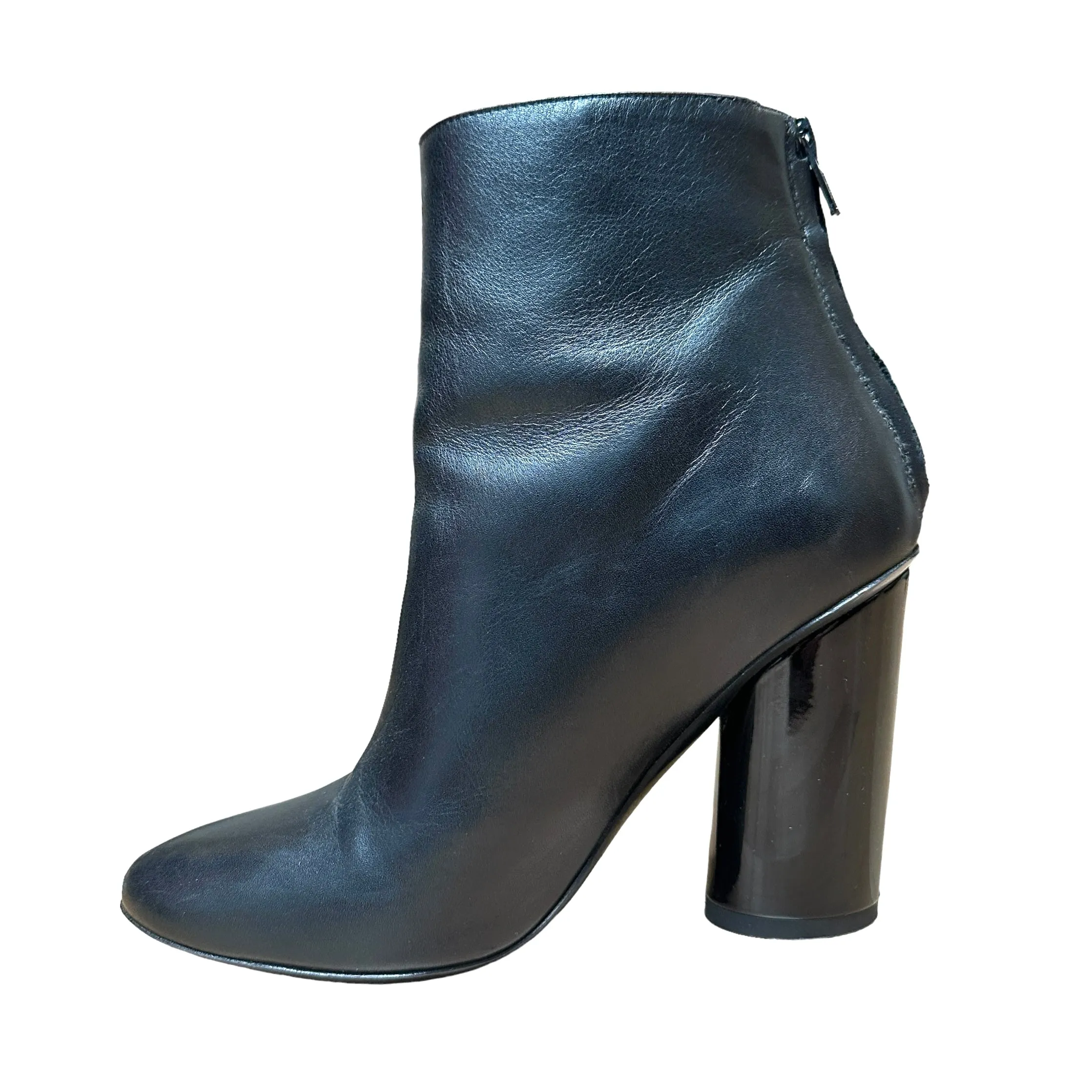 Black Leather Heeled Boots - 8