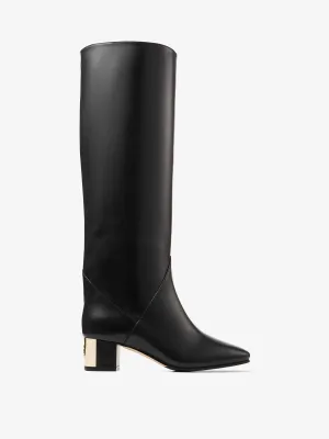 Black nappa leather knee high boots