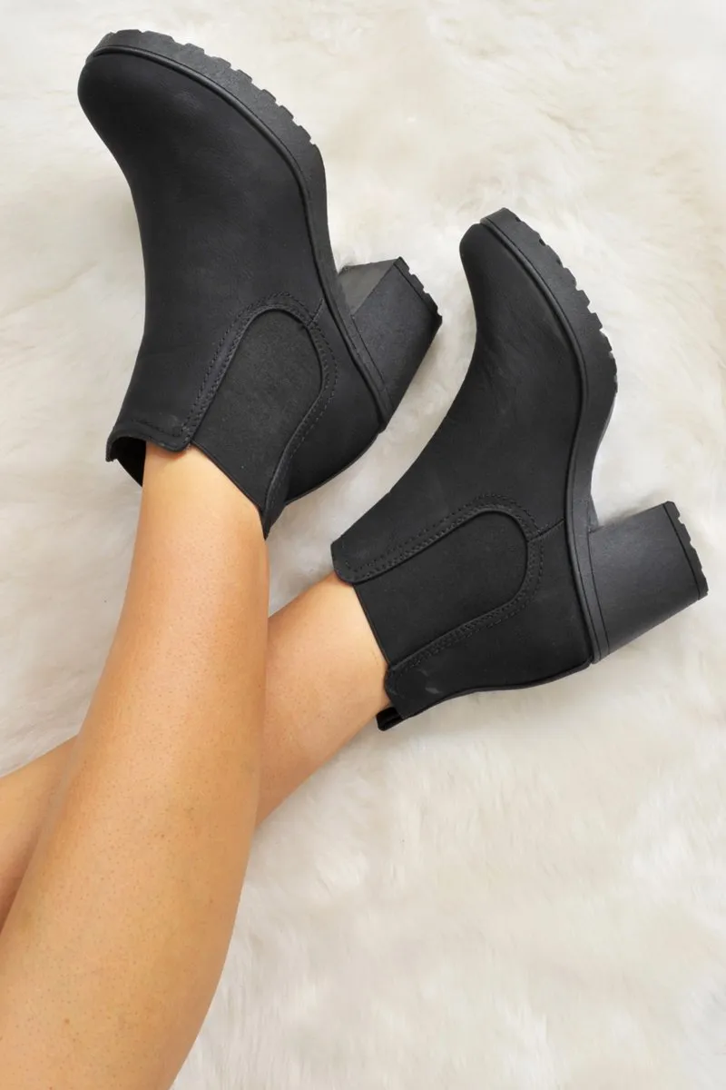 Black PU Heeled Ankle Boots - Athina