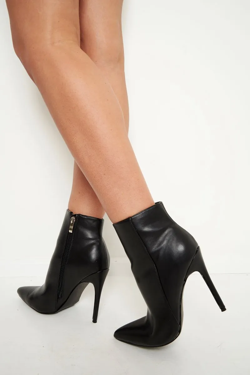 Black Pu Heeled Ankle Boots - Valetta