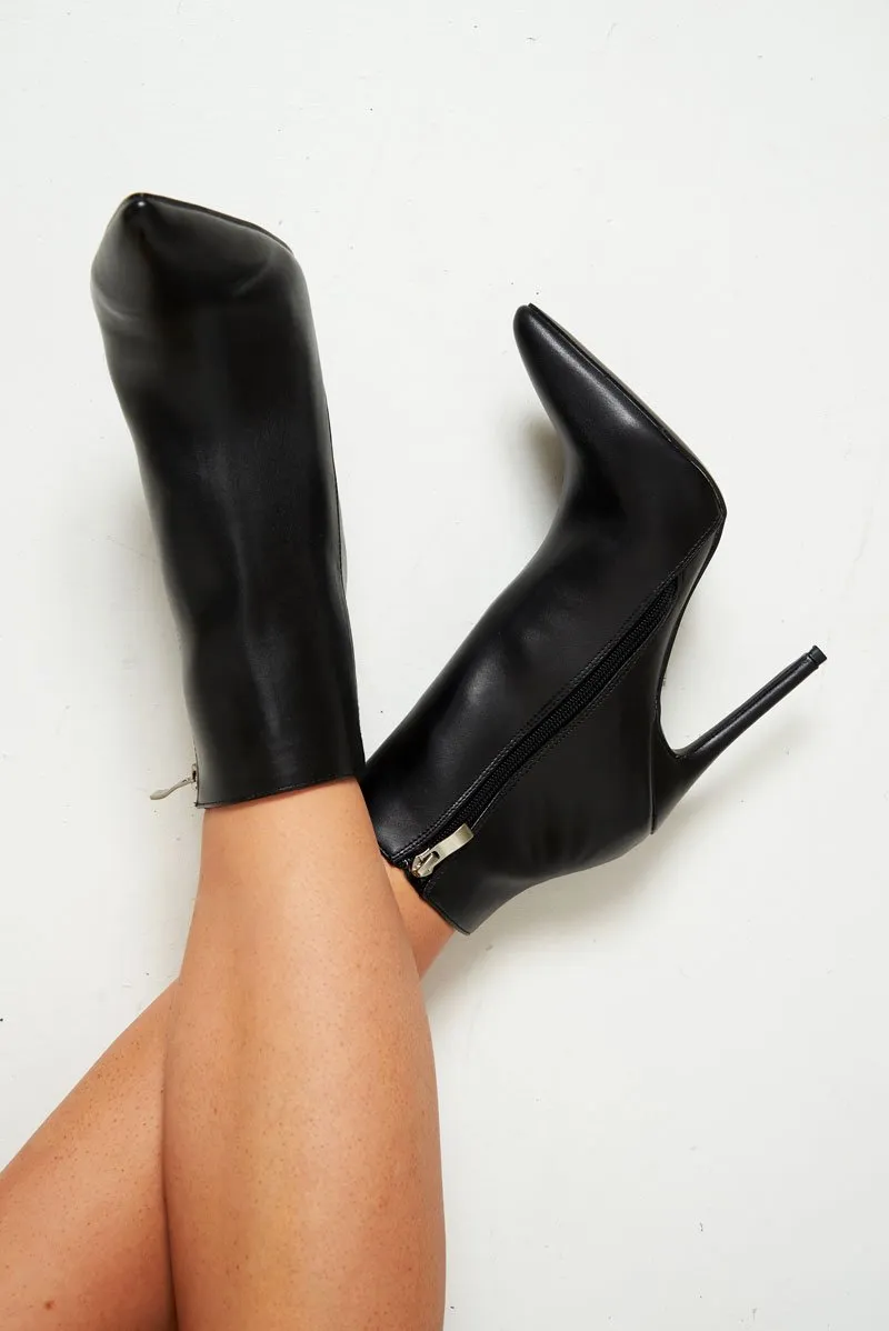 Black Pu Heeled Ankle Boots - Valetta