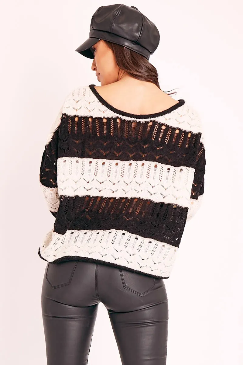 Black Striped Metallic Thread Knit Jumper - Aarolyn