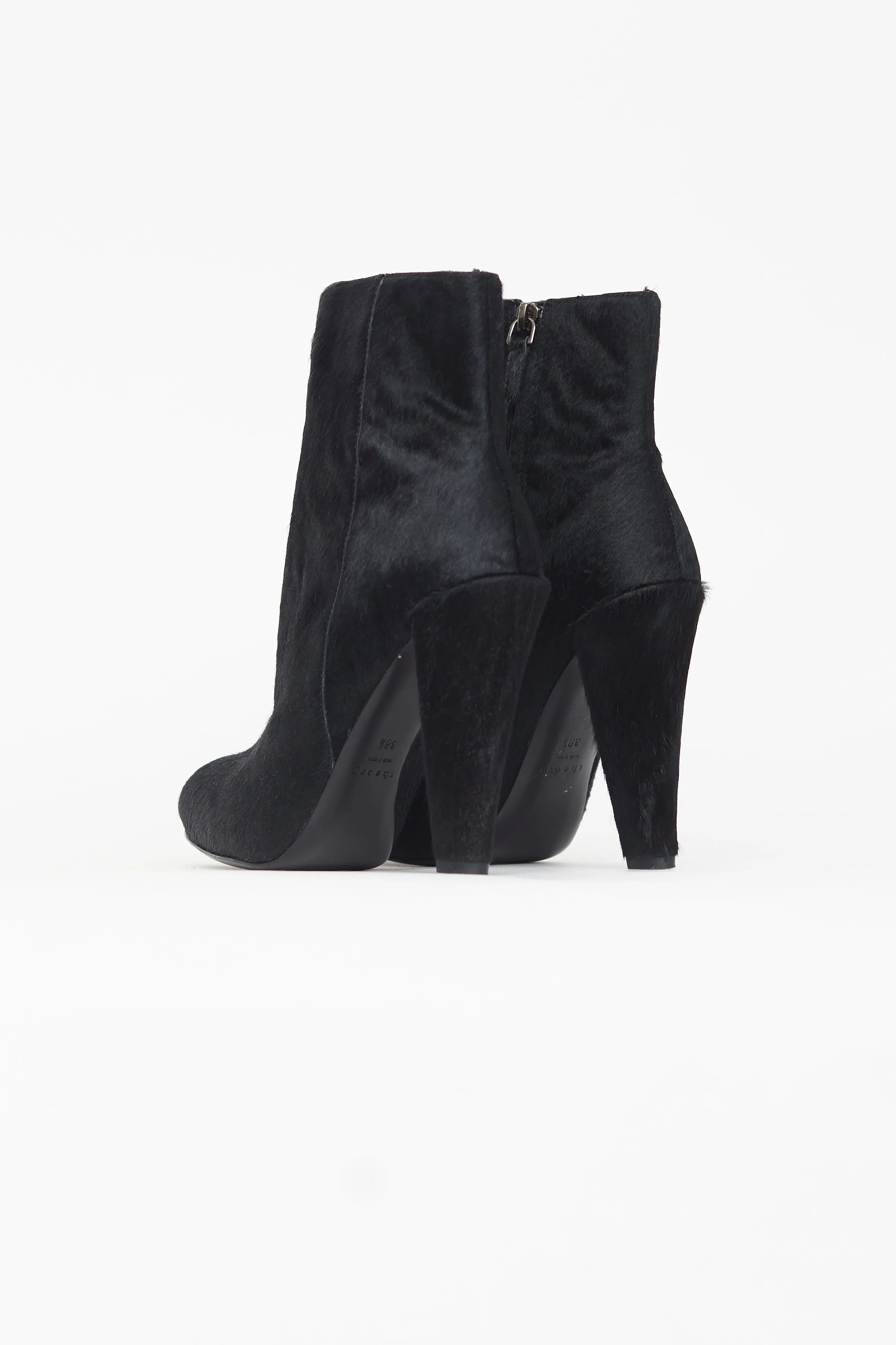 Black Textured Ankle Heeled Boot