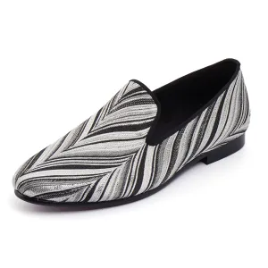 Black White Hairy Pattern Men Loafer Shoes