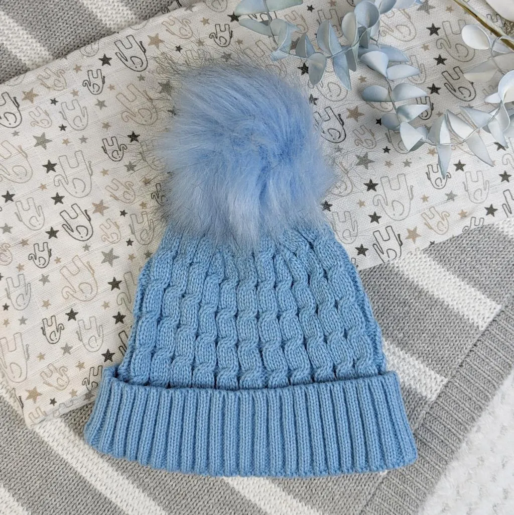 Blue Baby Pom Pom Hat