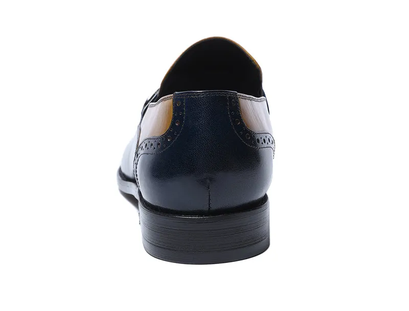 Blue Brown Men Loafers Formal Shoes With Perforated Detail