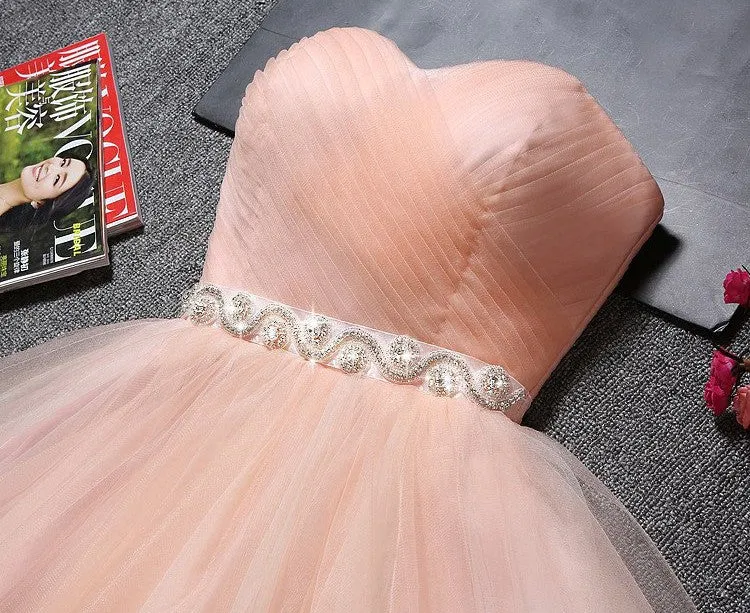 Blush Pink Tulle Strapless Sweetheart Neck Short Prom Dresses,Mini Homecoming Dress