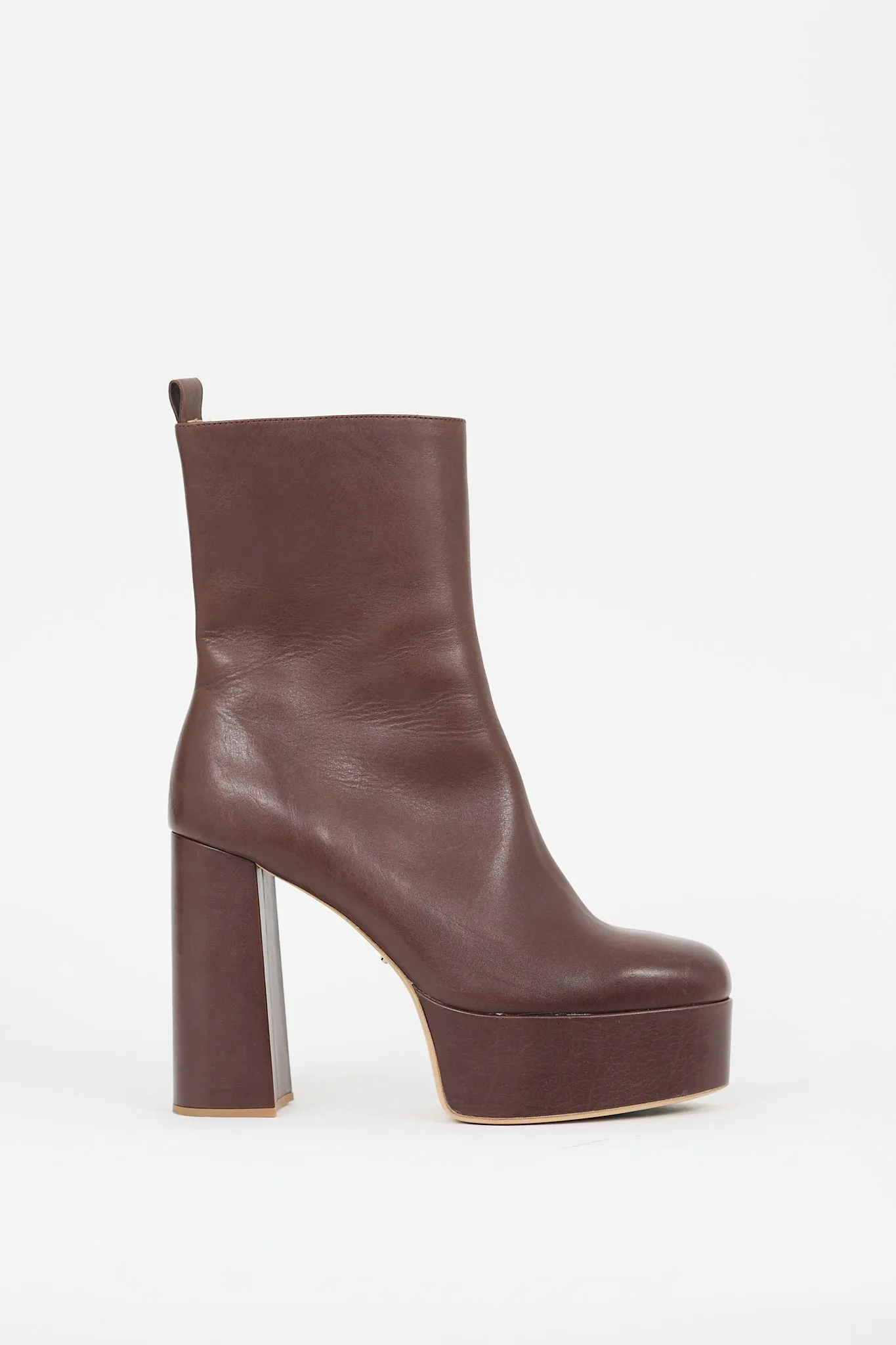 Brown Leather Platform Heeled Boot