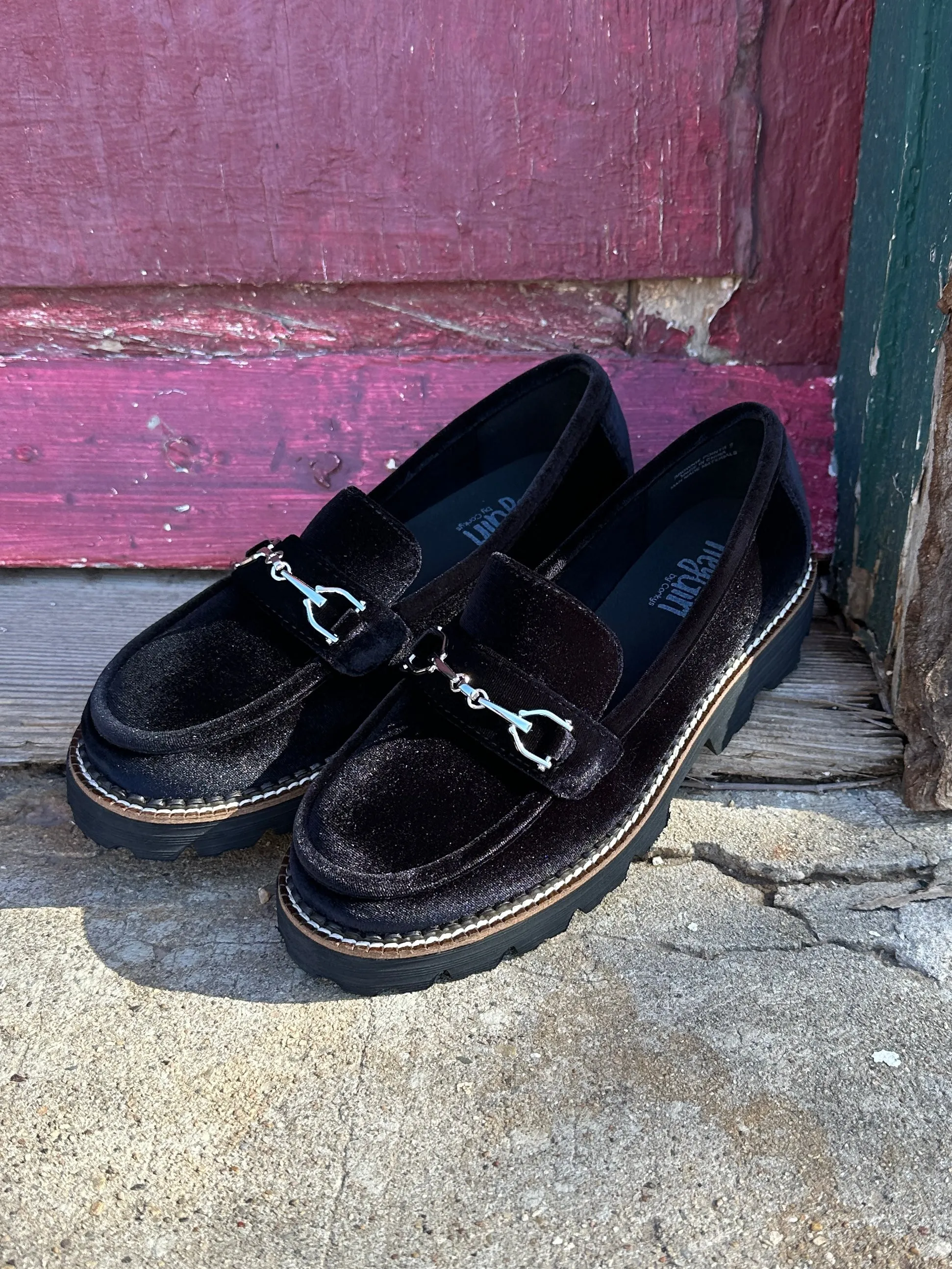 Brownie Points Black Velvet Platform Loafer by Corkys