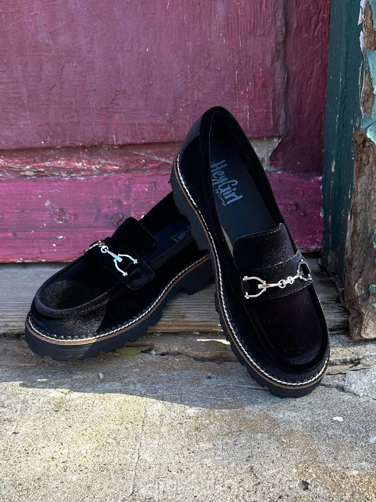 Brownie Points Black Velvet Platform Loafer by Corkys