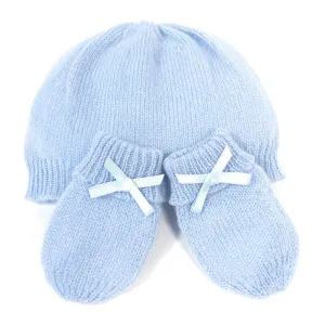 Cashmere Baby Hat and Mittens Set Blue