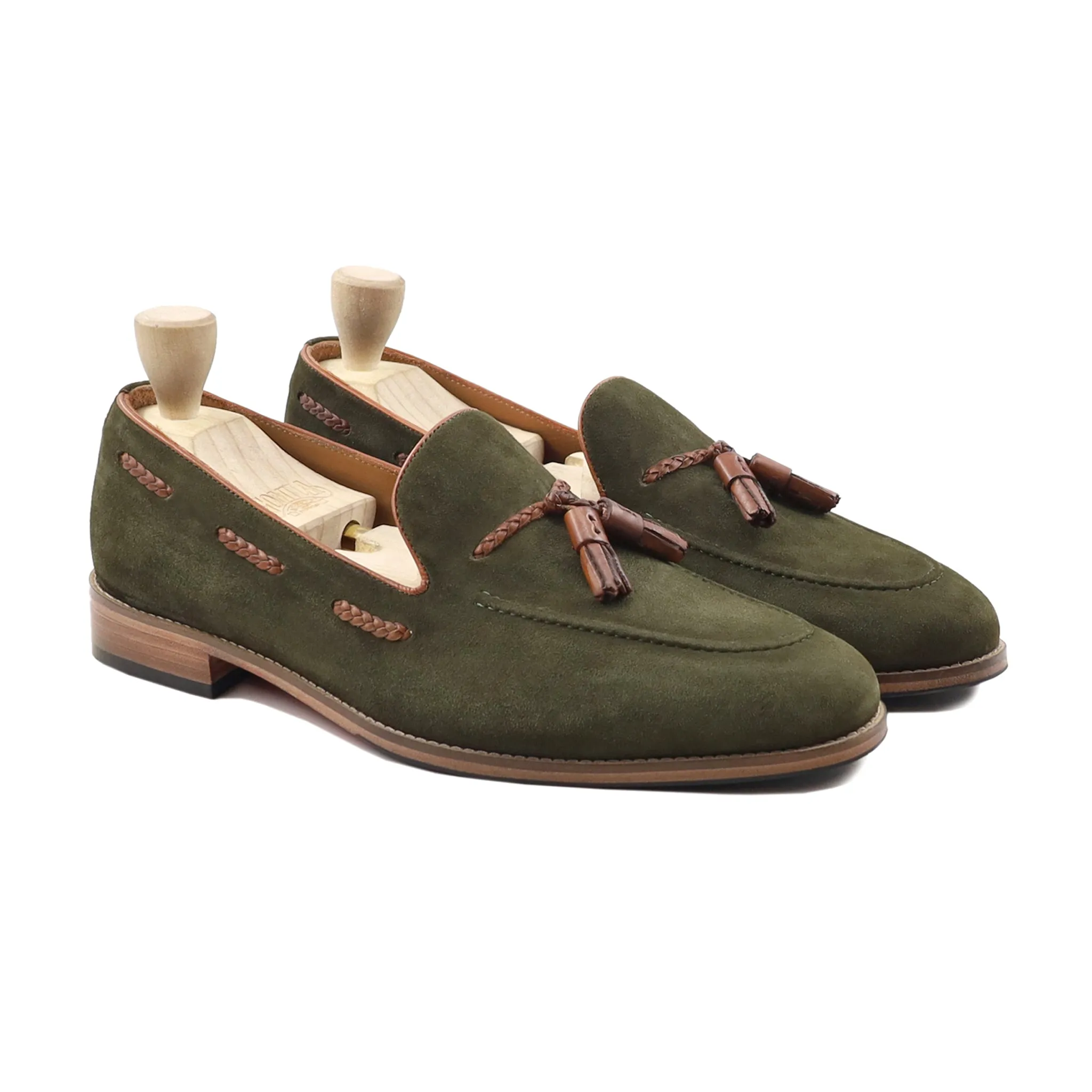 Casper - Men's Olive Green Kid Suede Loafer