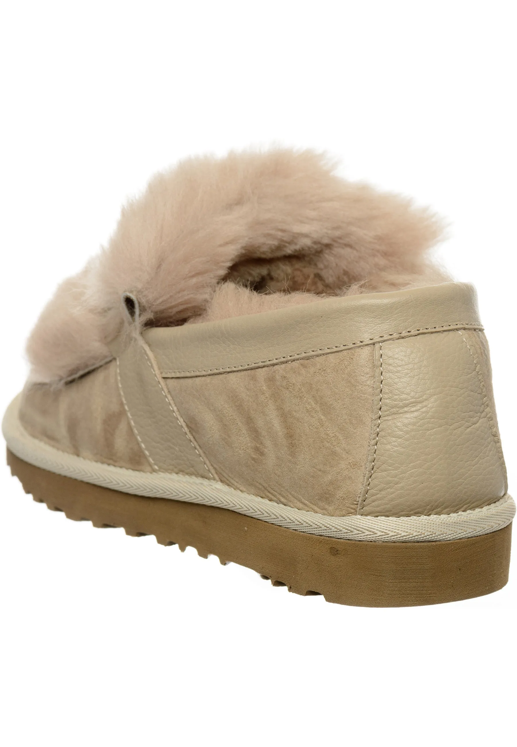 Chain Fur Lined Loafers - Beige