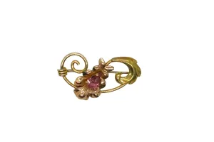 Charming Van Dell 1/20 12kt G.F. Floral Brooch. with Pink Stone