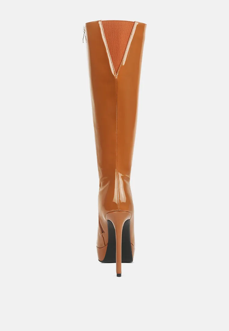 Chatton Patent Stiletto High Heeled Calf Boots