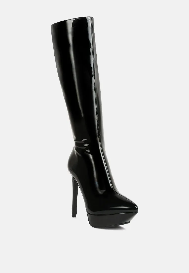 Chatton Patent Stiletto High Heeled Calf Boots