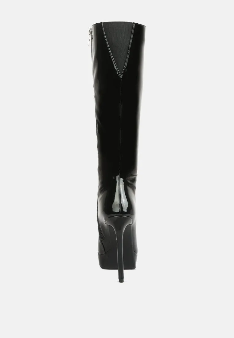 Chatton Patent Stiletto High Heeled Calf Boots